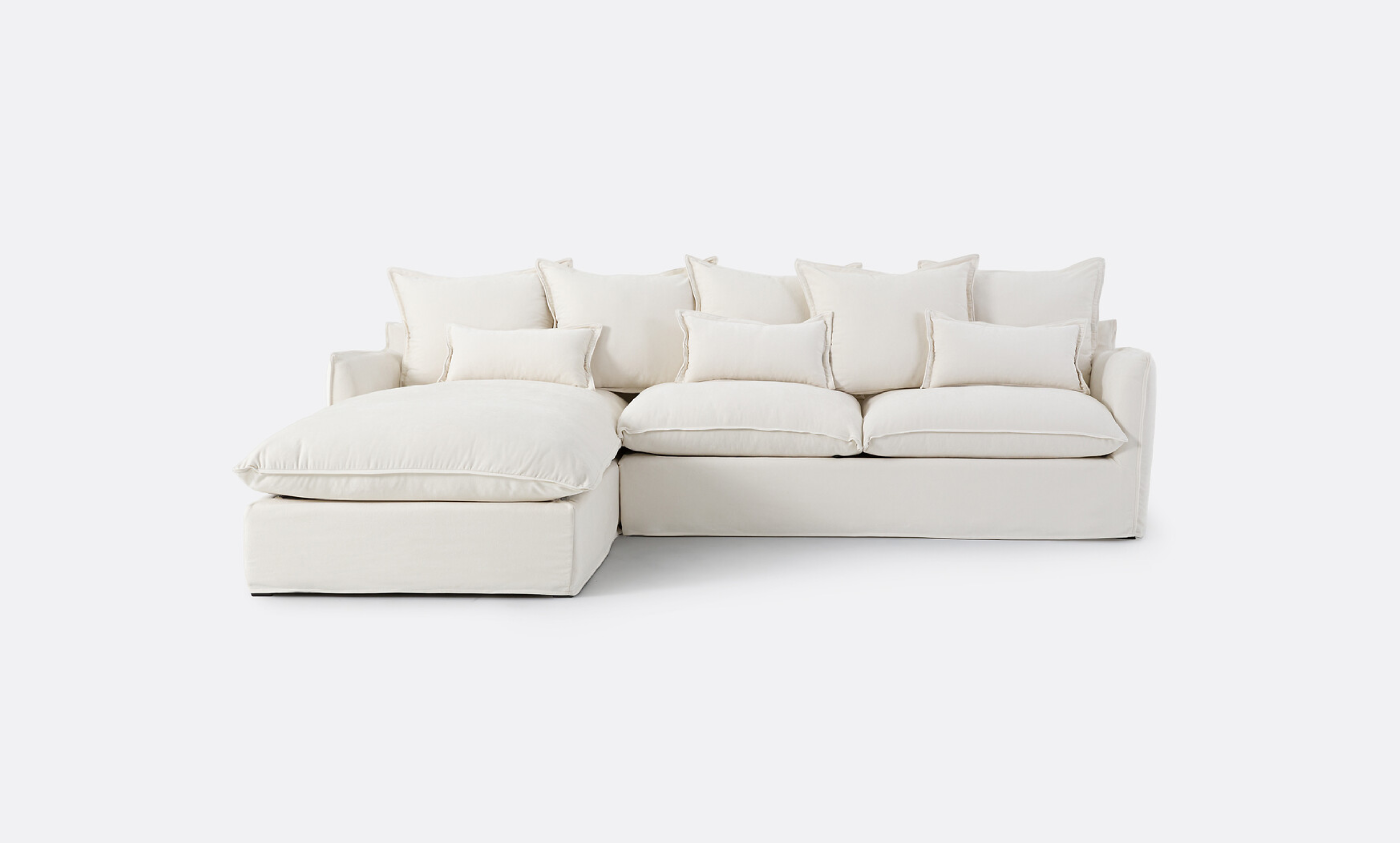 Coastal | Linen Style Slipcovered Feather 3 Seater Reversible Chaise Seater Sofa