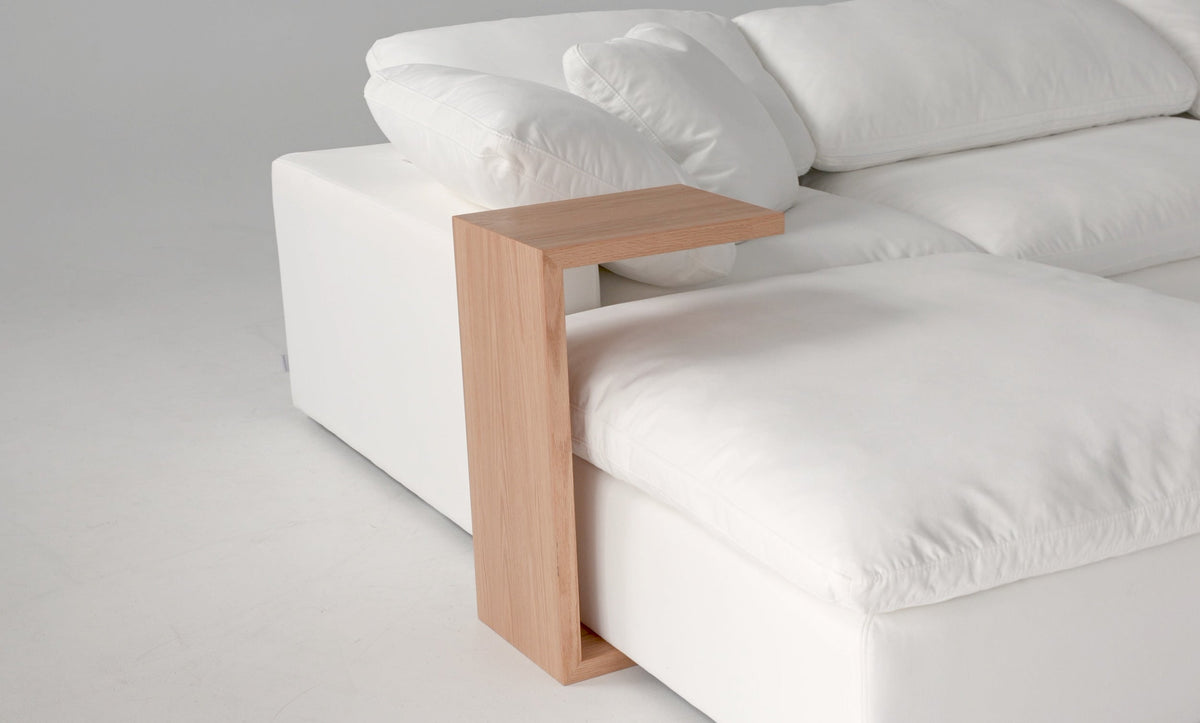 Cloud Range ottoman table top in American oak bridging a Cloud Classic ottoman