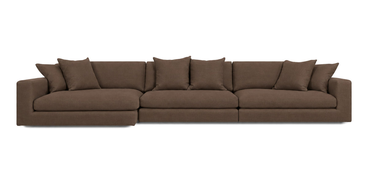 Cloud Cove 3-Piece Chaise Sofa in Chocolate Brown — Right Arm + Armless + Left Chaise