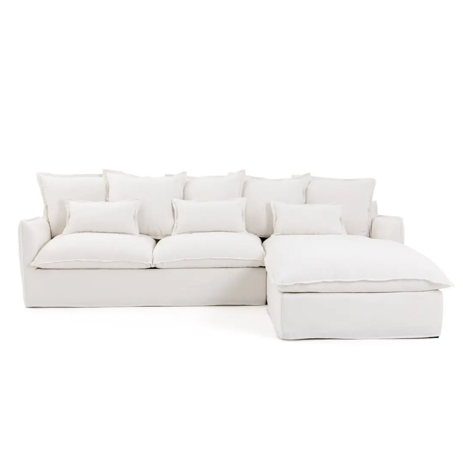 Coastal | Linen Style Slipcovered Feather 3  Chaise Seater Sofa - Banana Home